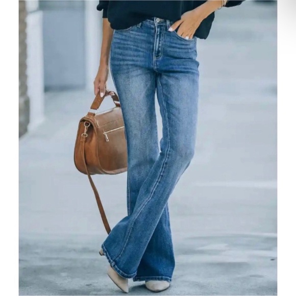 Kancan Retro High Rise Flare Bootcut Denim Jeans Medium Wash Multi Sizes BNWT - Picture 5 of 8